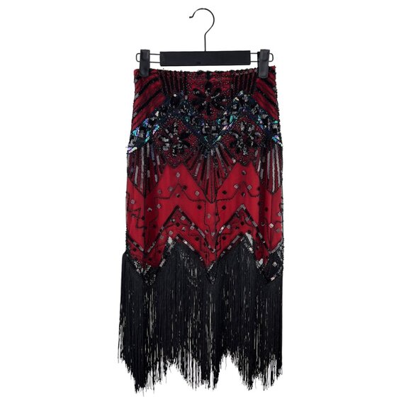 Red and Black Beaded Fringe Flapper Skirt - Picture 2 of 2